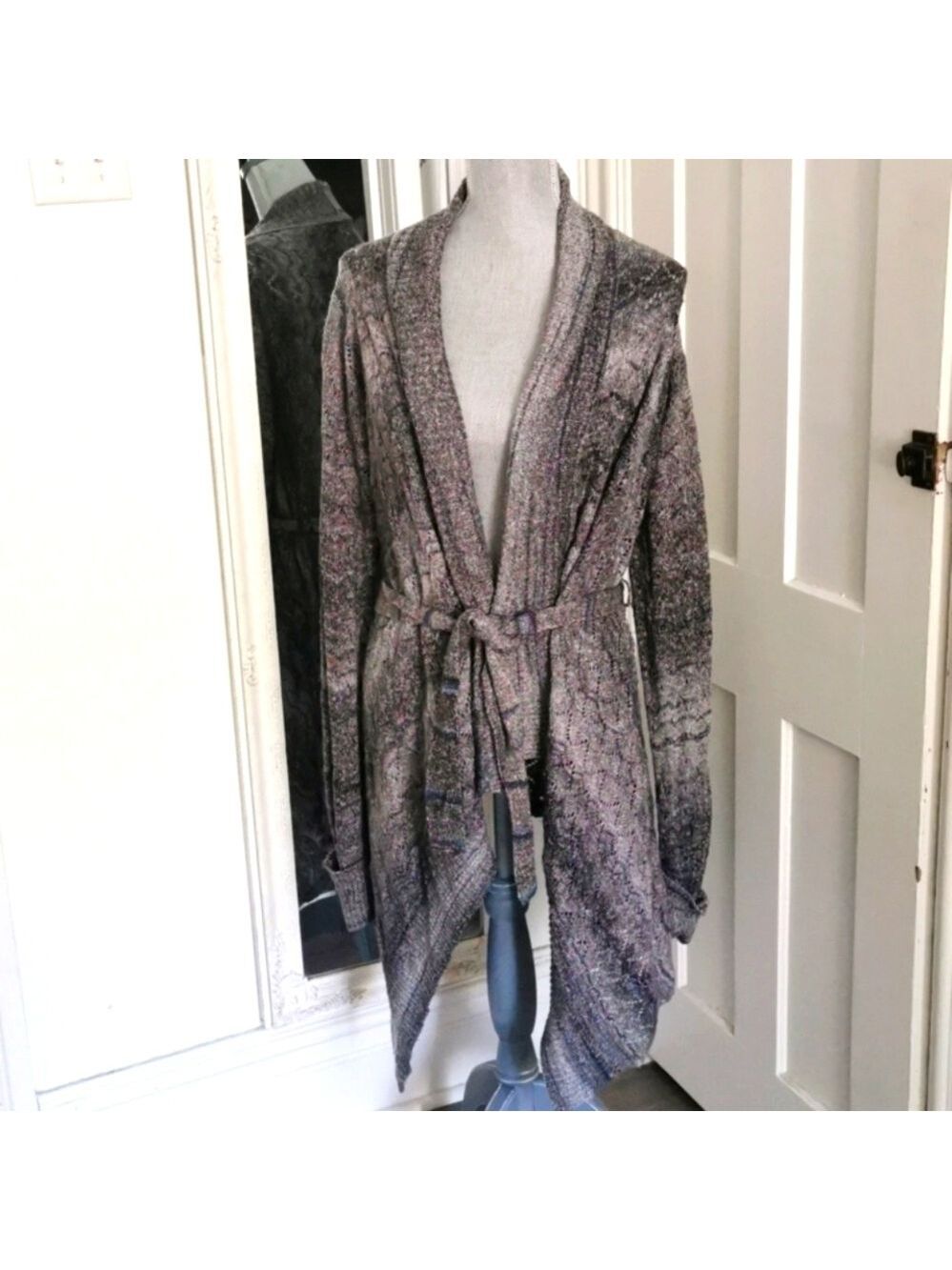 Buffalo David Bitton draped belted waterfall cardigan greybluelcolors 🍂. Size S